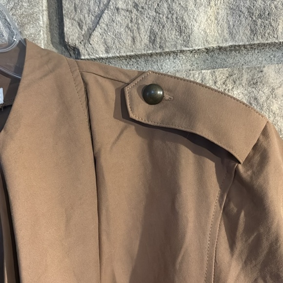 French Connection Tan Trench Coat with Wrap Front and Lapel Collar - Picture 7 of 11